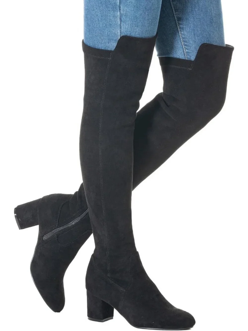 Stylish Over the Knee Suede Boots - Black Thigh High, Chunky 2